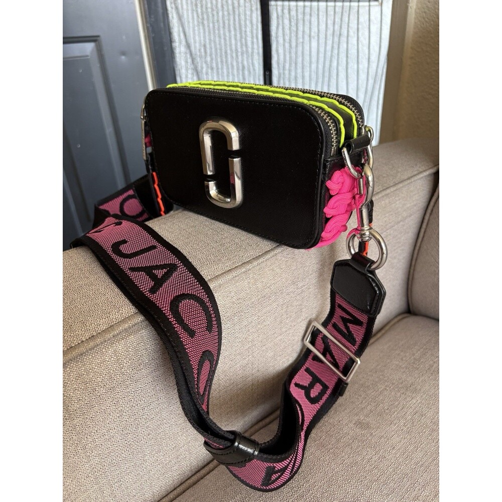 Marc Jacob’s Black Snapshot Camera Bag With neon Stitching Multicolor Limited Ed